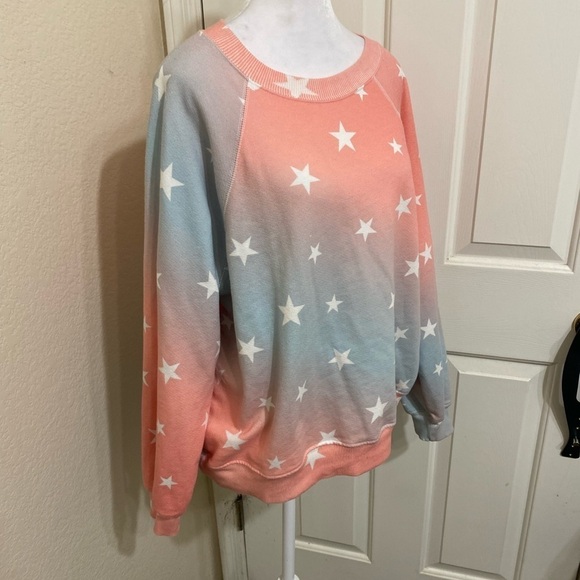 Wild fox star crewneck sweatshirt faded ombré pastel slouchy oversized cozy L - Picture 3 of 15